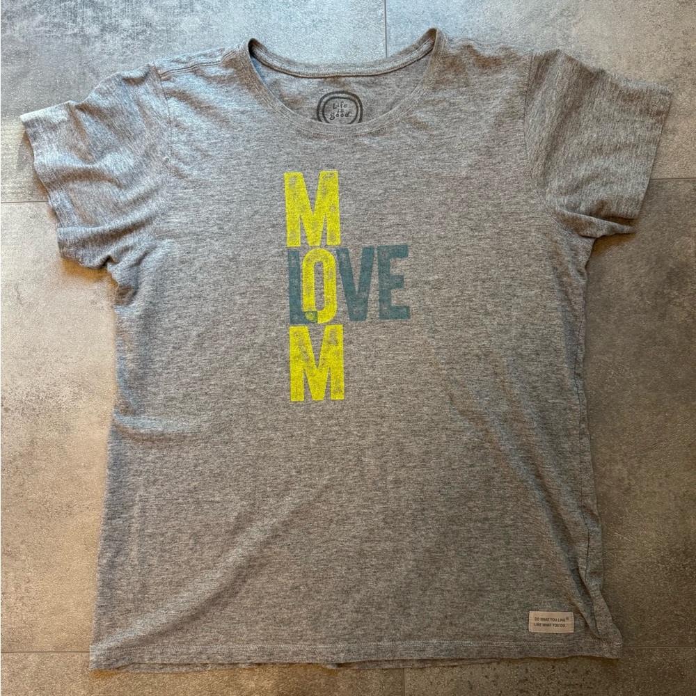 Life Is Good Gray and Yellow Short Sleeve Tee